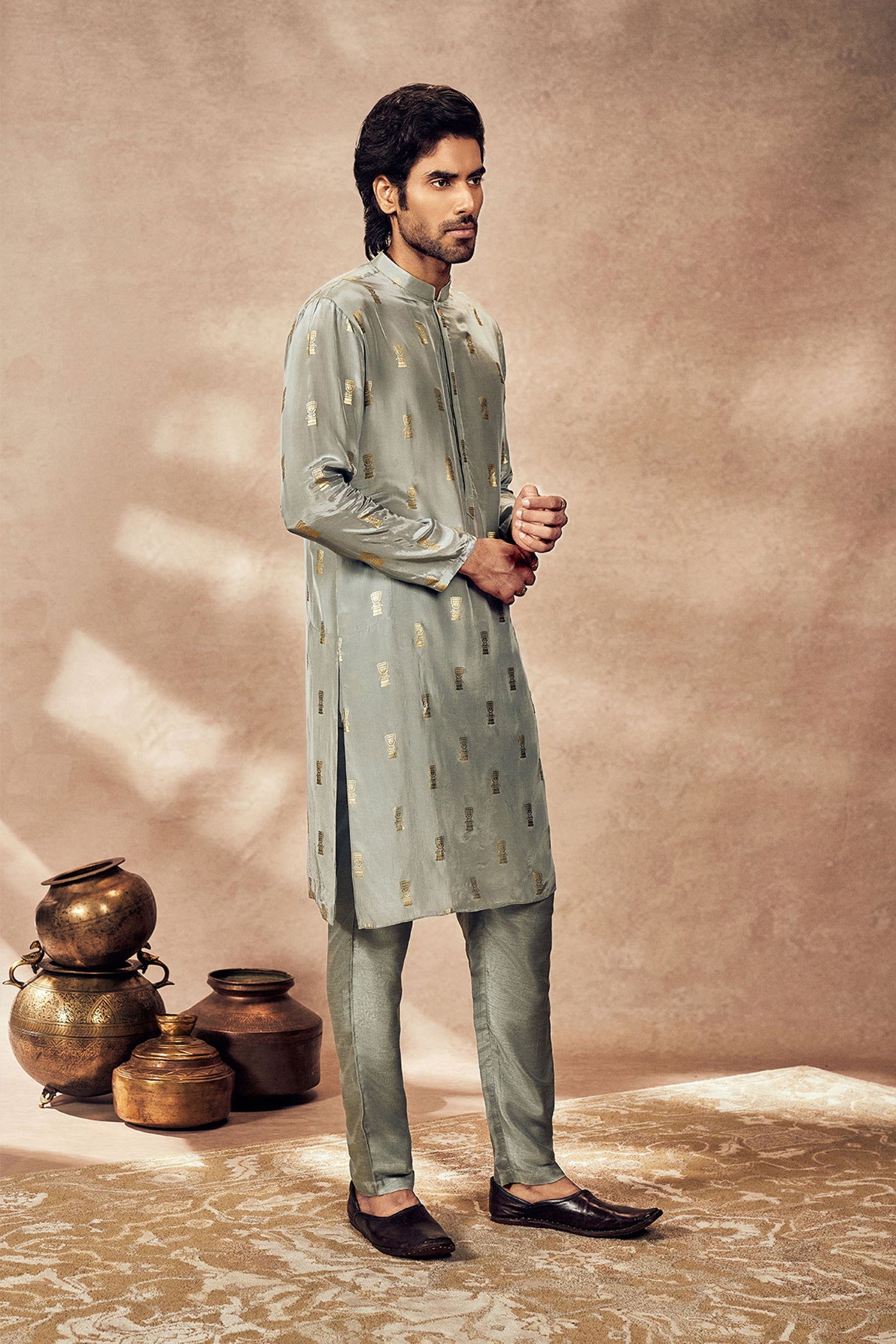 Masaba Menswear Grey Timber Tribe Kurta Set indian designer wear online shopping melange singapore