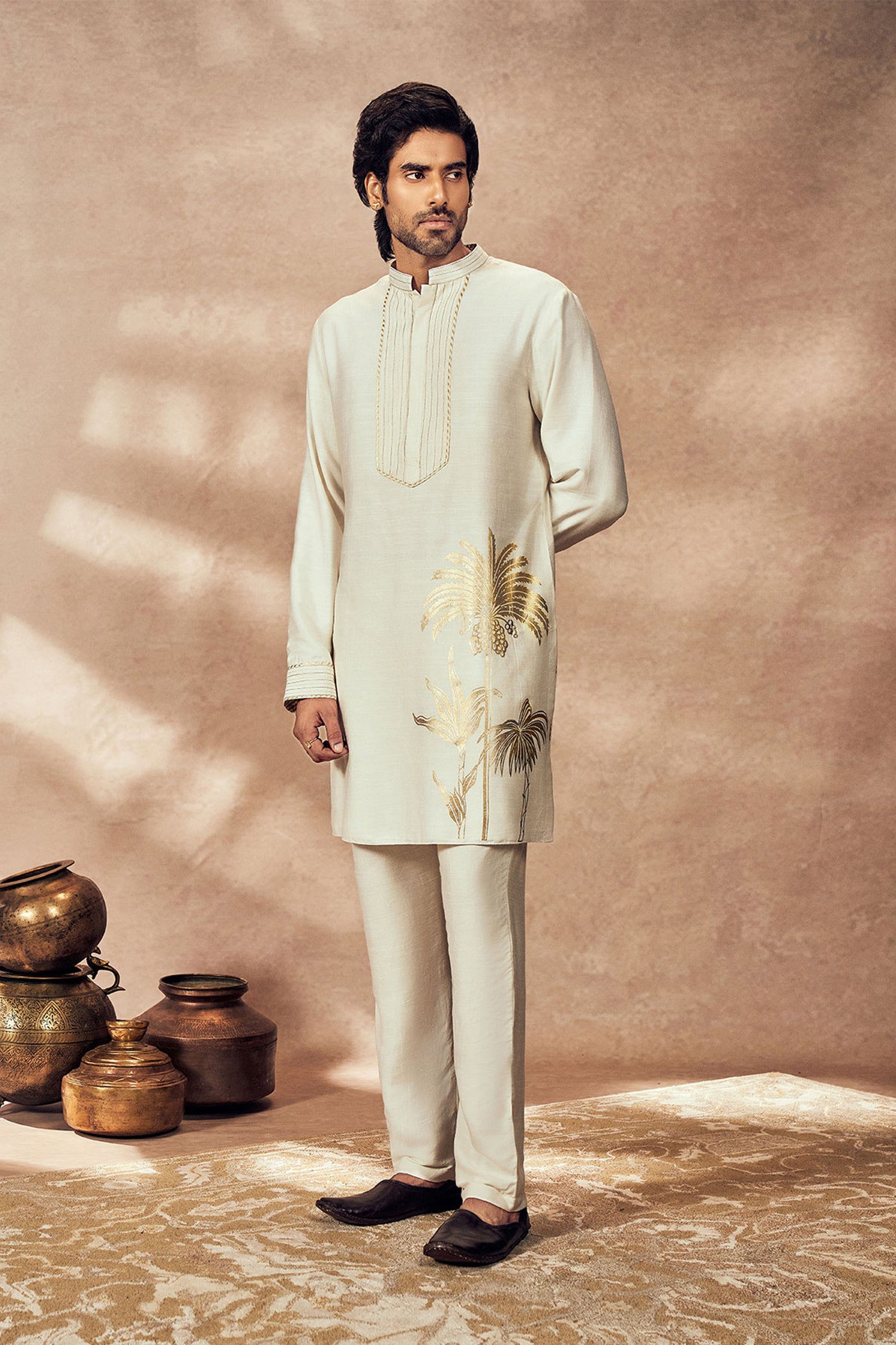 Masaba Menswear Ivory Palm Blooms Kurta Set indian designer wear online shopping melange singapore