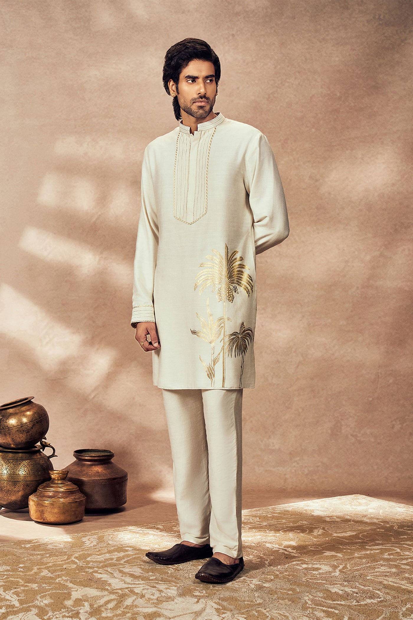 Masaba Menswear Ivory Palm Blooms Kurta indian designer wear online shopping melange singapore