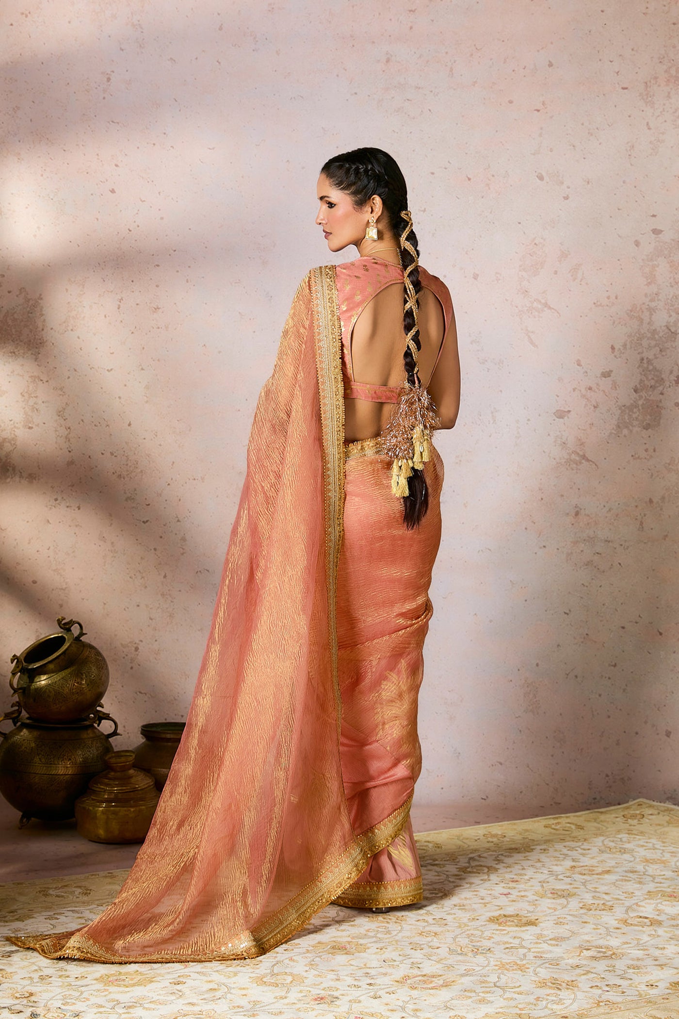 Masaba Peach Palm Blooms Tissue Saree indian designer wear online shopping melange singapore