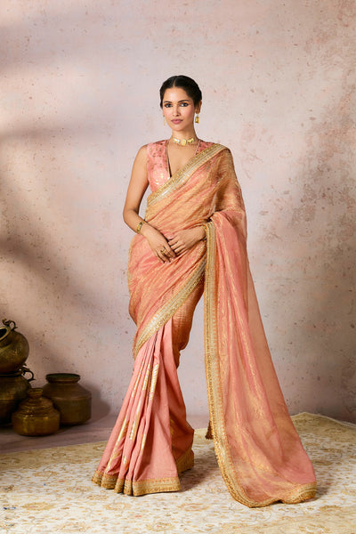 Masaba Peach Palm Blooms Tissue Saree indian designer wear online shopping melange singapore