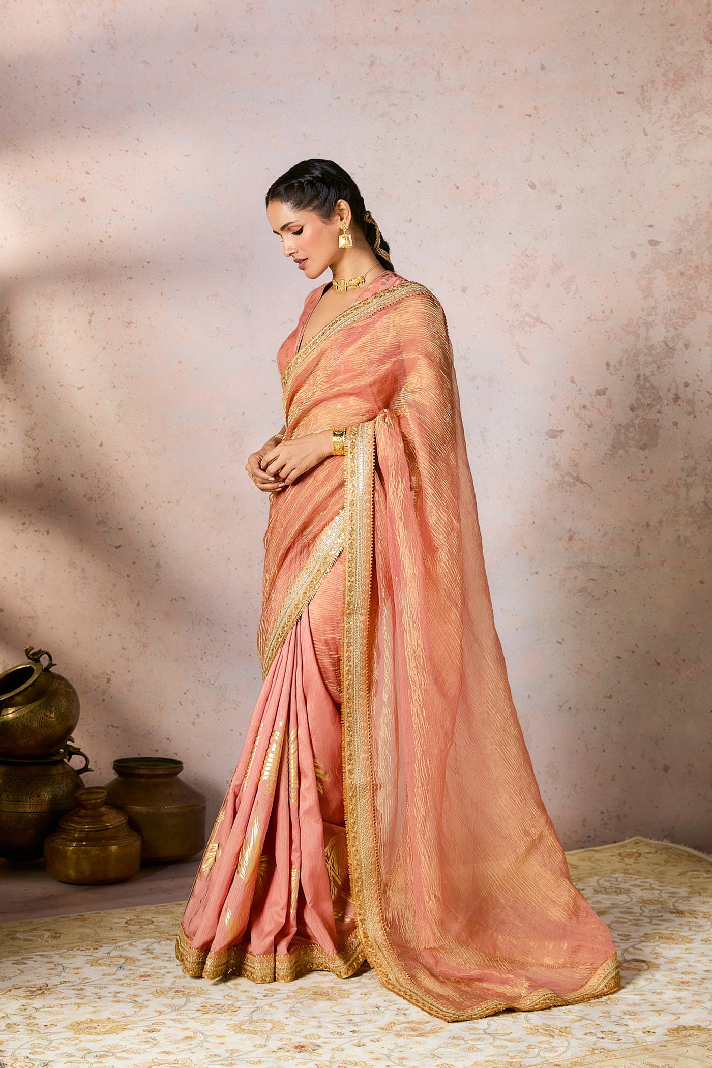 Masaba Peach Palm Blooms Tissue Saree indian designer wear online shopping melange singapore