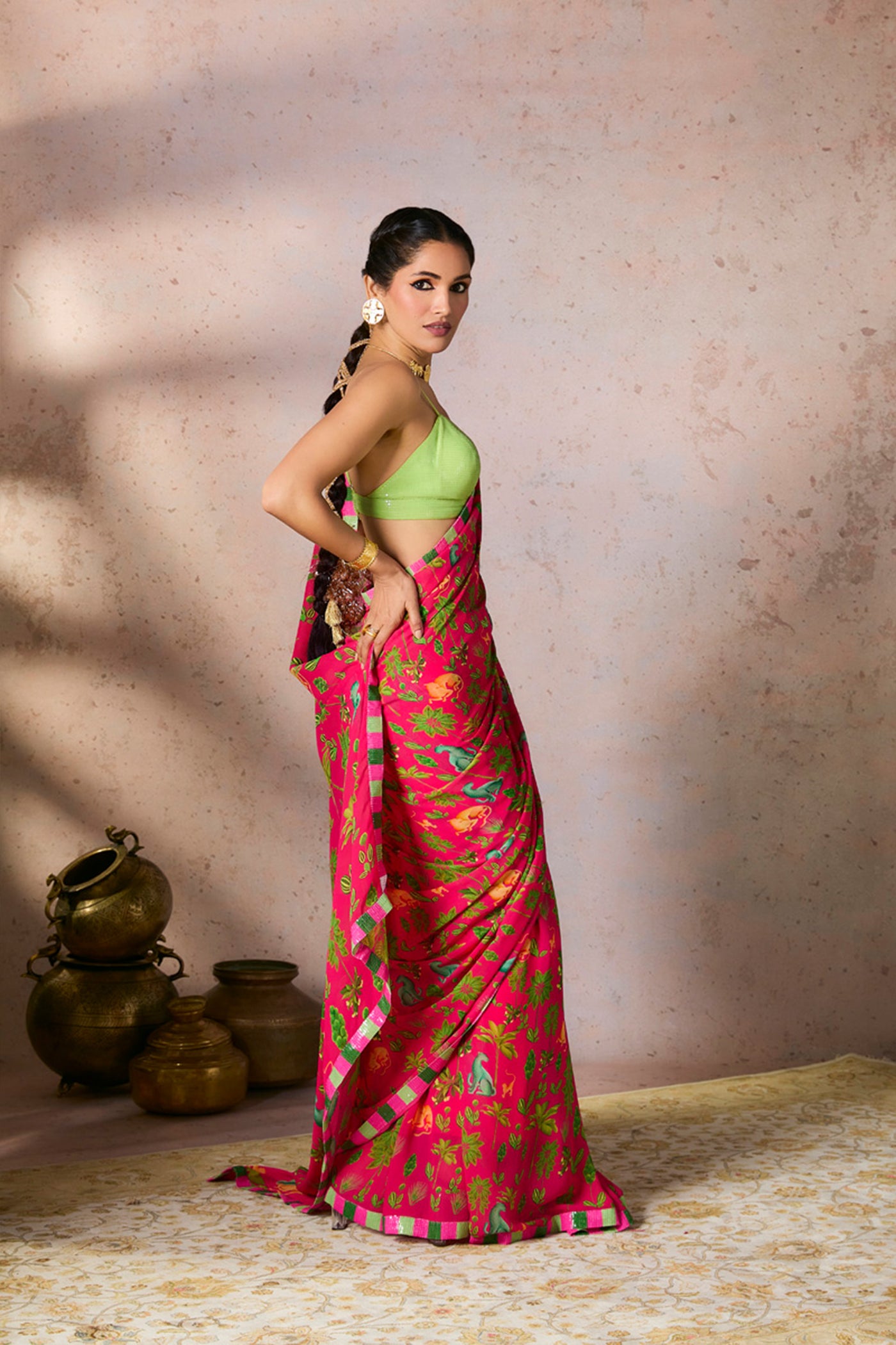 Masaba Pink Tropical Rhapsody Saree indian designer wear online shopping melange singapore