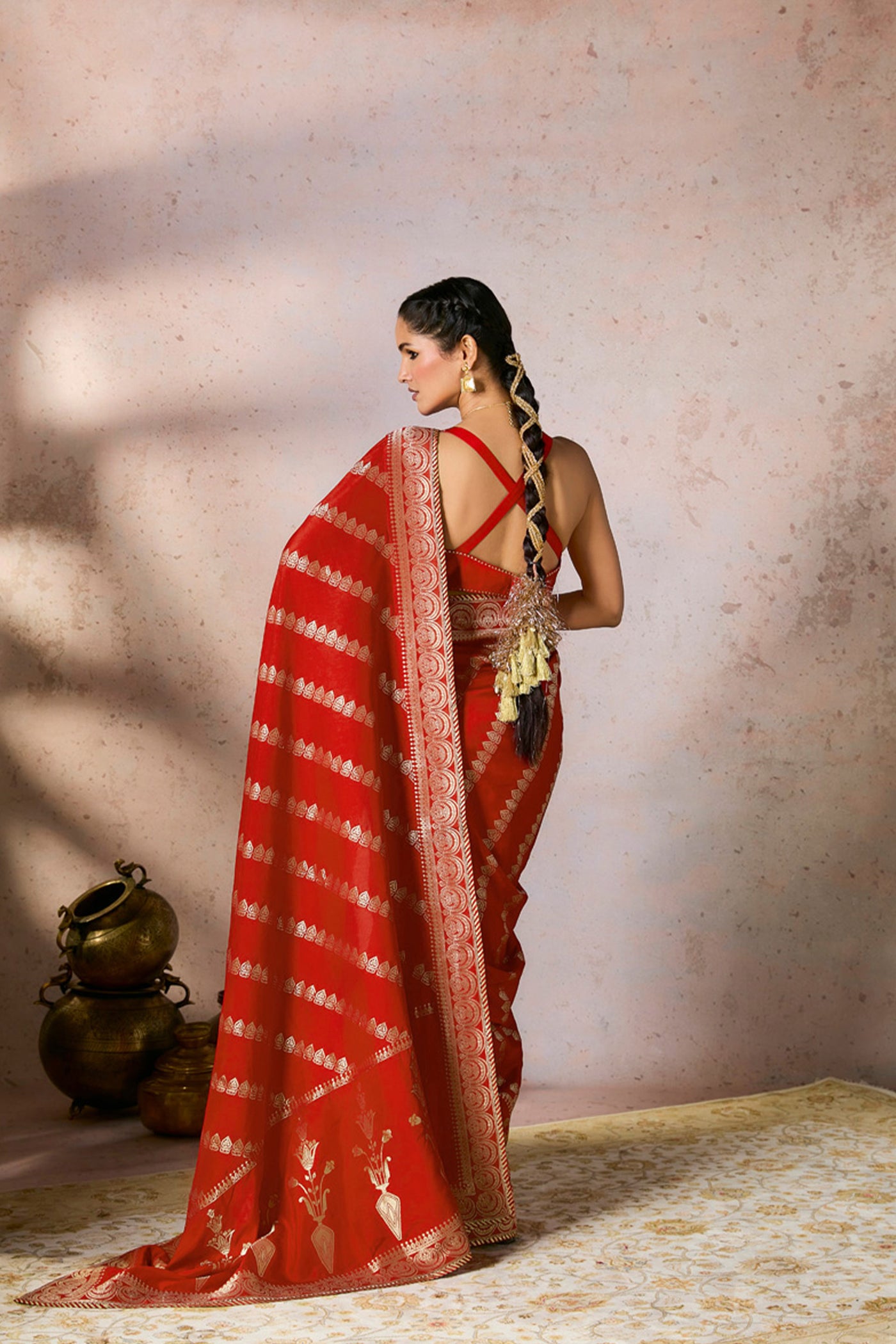 Masaba Red Jacquard Saree indian designer wear online shopping melange singapore