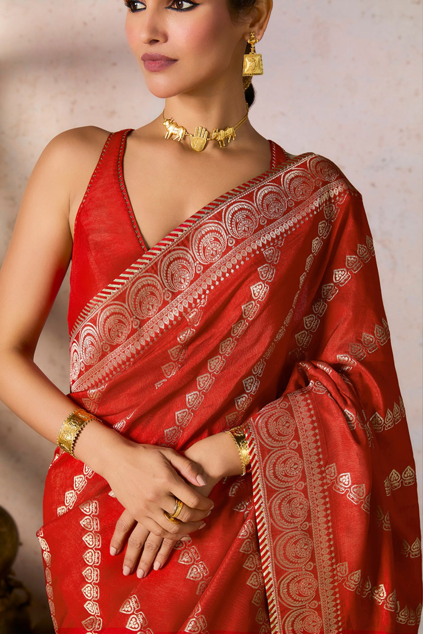 Masaba Red Jacquard Saree indian designer wear online shopping melange singapore