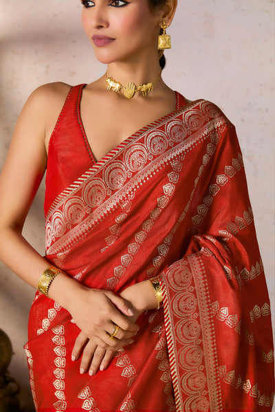 Masaba Red Jacquard Saree indian designer wear online shopping melange singapore