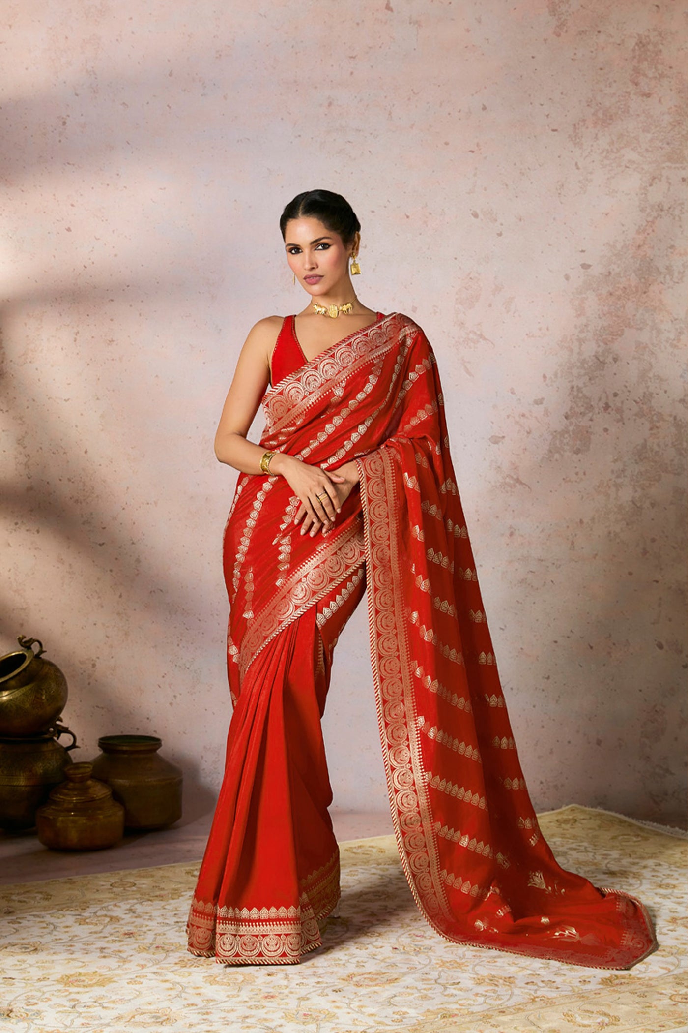 Masaba Red Jacquard Saree indian designer wear online shopping melange singapore