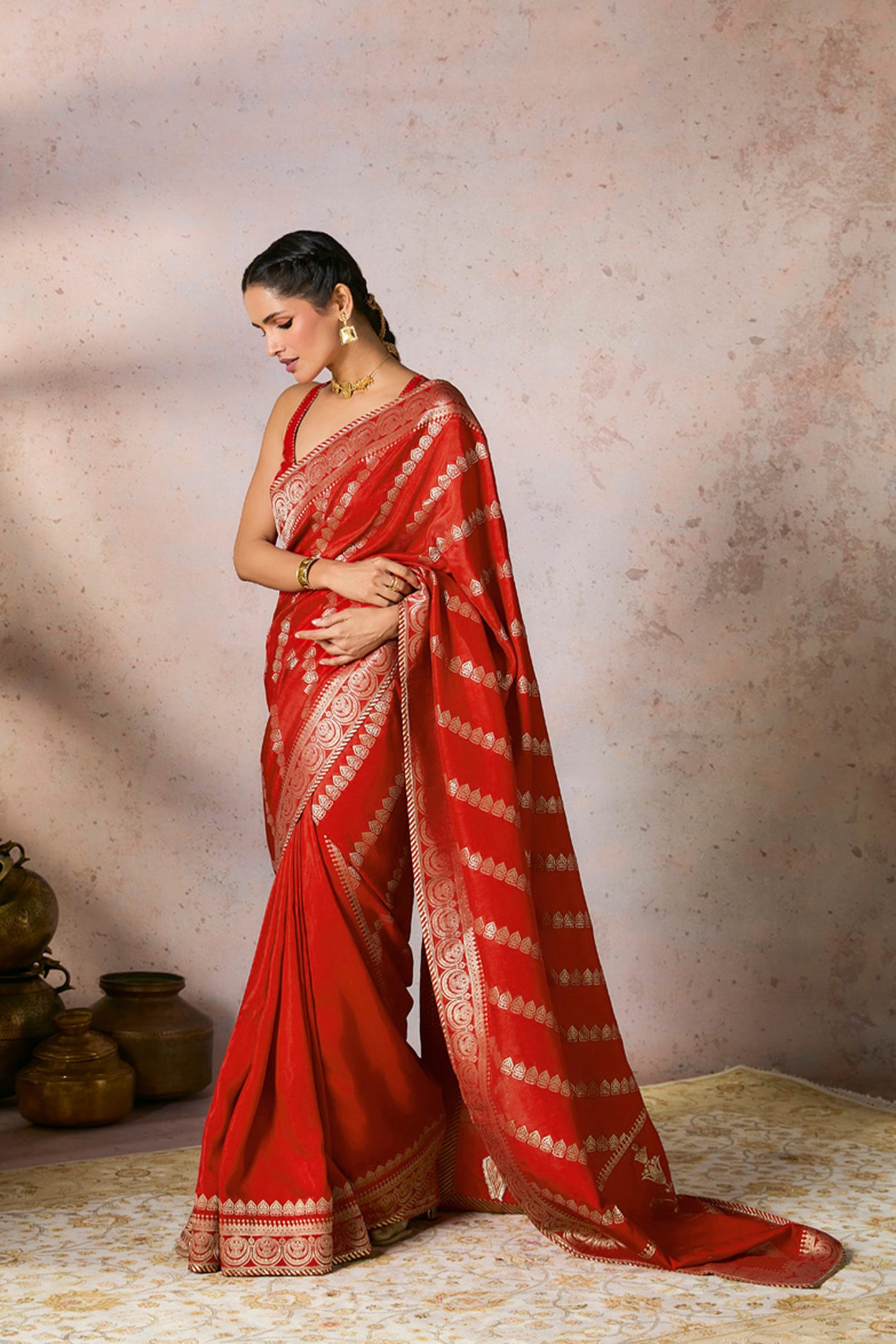 Masaba Red Jacquard Saree indian designer wear online shopping melange singapore