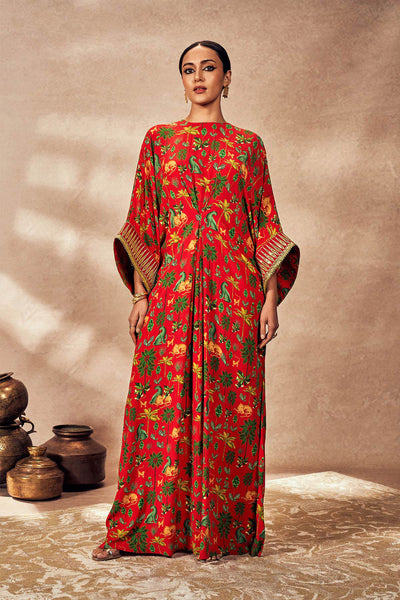 Masaba Red Tropical Rhapsody Kaftan indian designer wear online shopping melange singapore