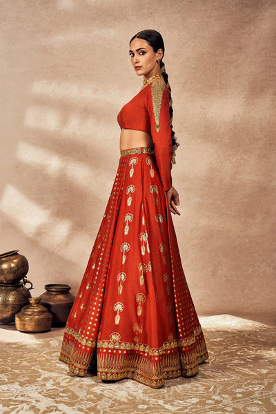 Masaba Rust Foil One Shoulder  Lehenga Set indian designer wear online shopping melange singapore