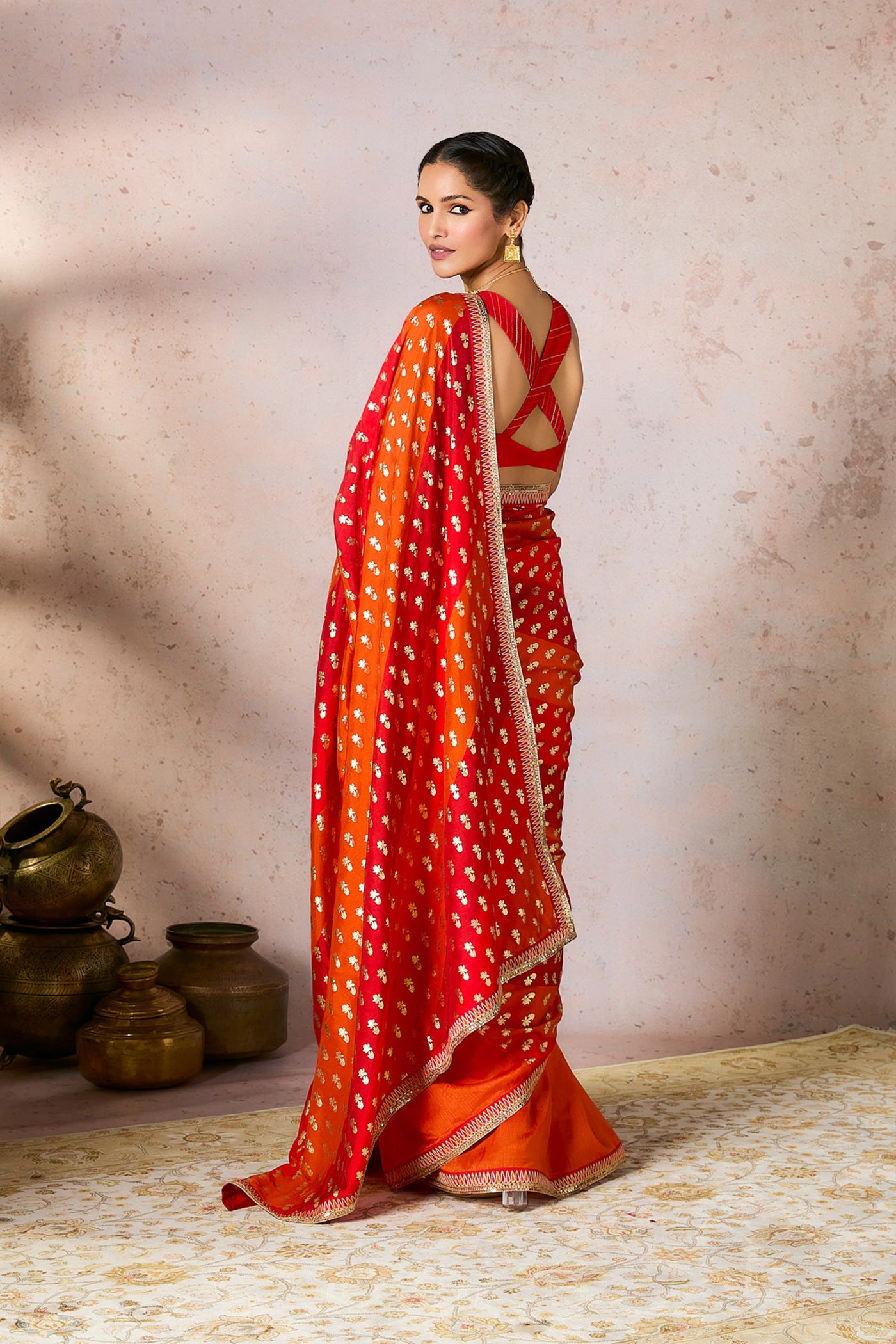 Masaba Rust Stripe Foil Saree indian designer wear online shopping melange singapore