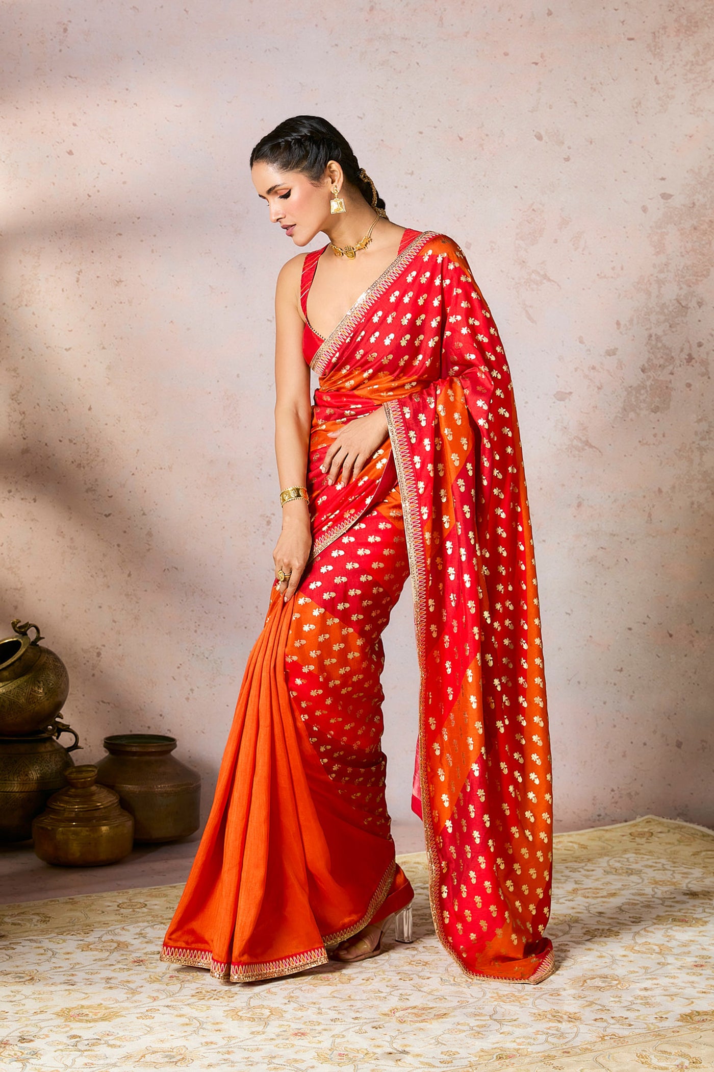 Masaba Rust Stripe Foil Saree indian designer wear online shopping melange singapore