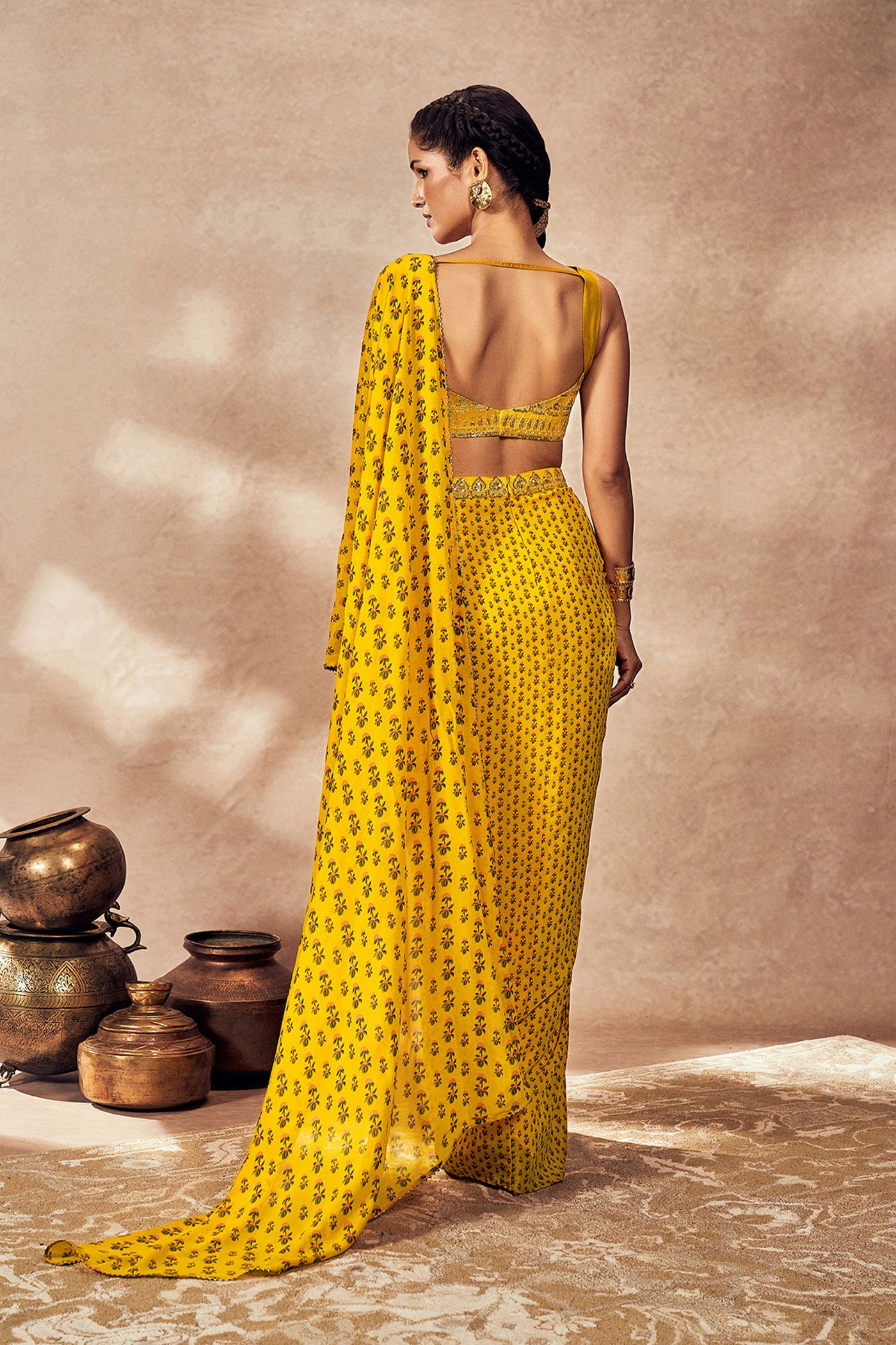 Masaba Yellow Pixie Dust Drape Saree indian designer wear online shopping melange singapore