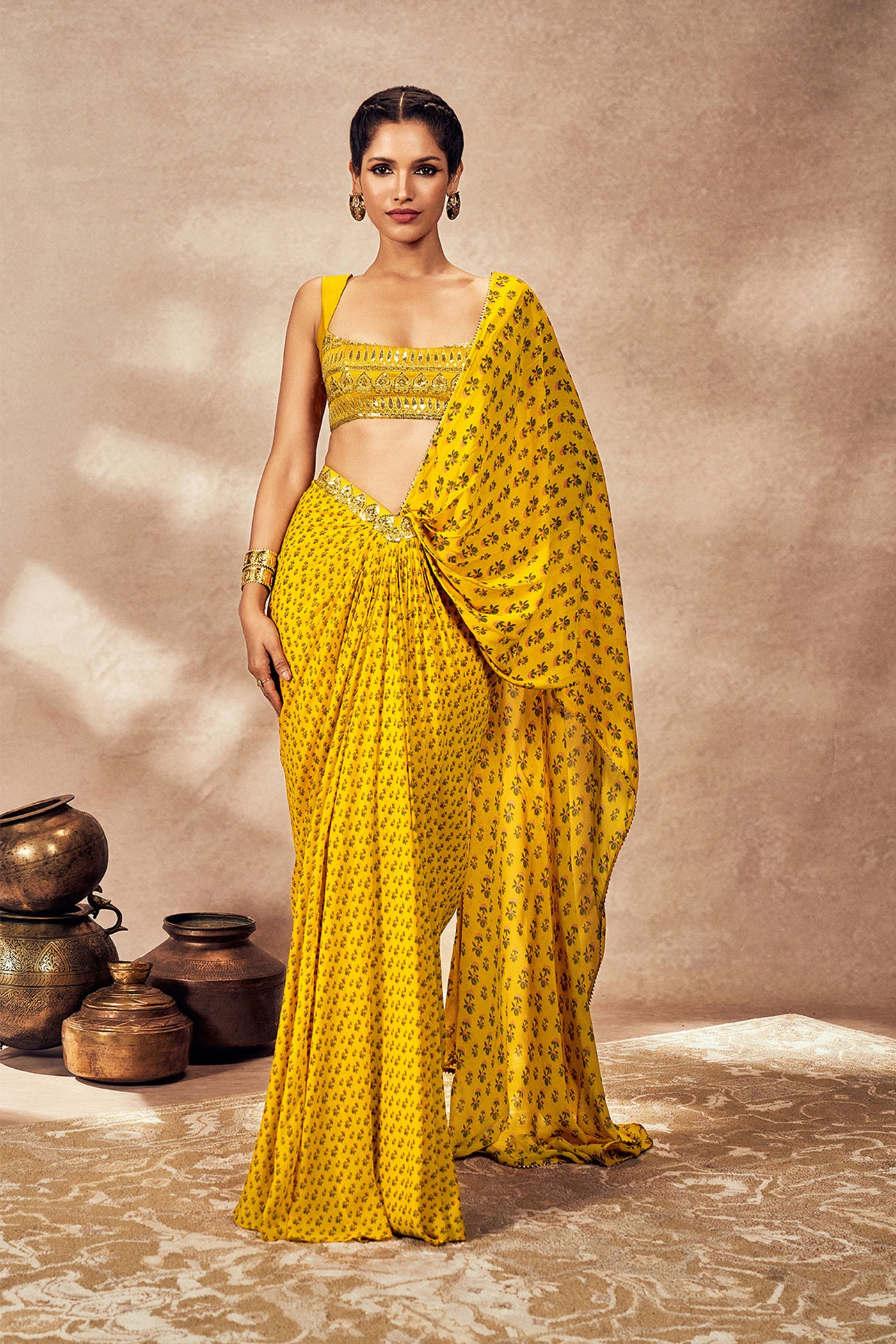 Masaba Yellow Pixie Dust Drape Saree indian designer wear online shopping melange singapore