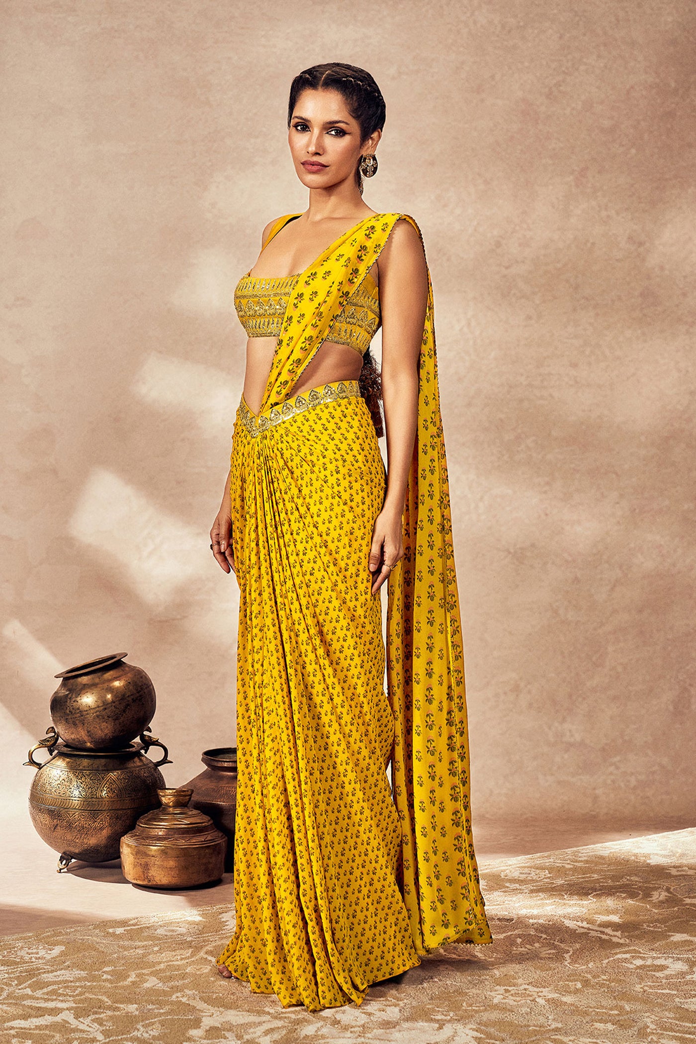 Masaba Yellow Pixie Dust Drape Saree indian designer wear online shopping melange singapore