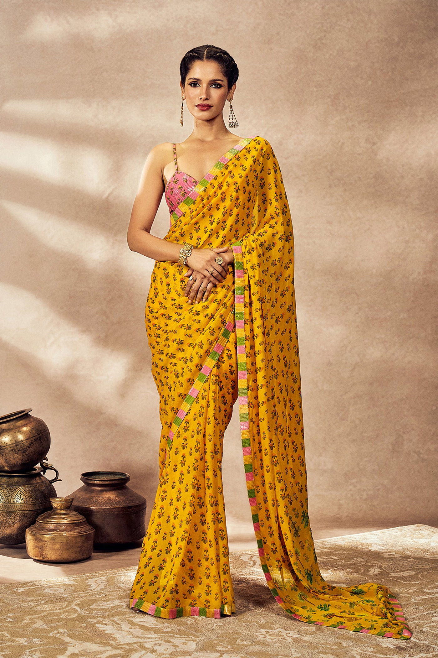 Masaba Yellow Pixie Dust Saree indian designer wear online shopping melange singapore