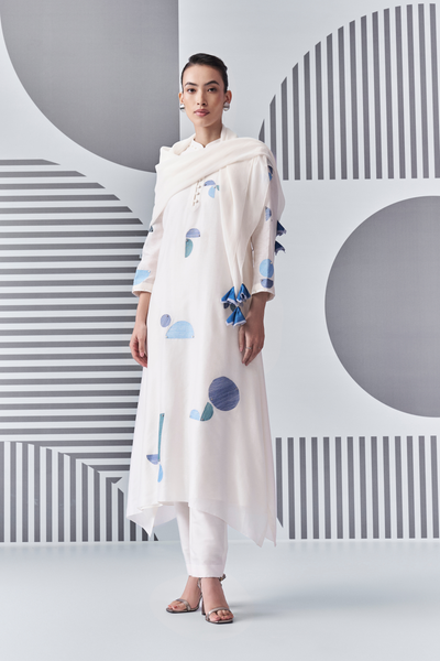 Bauhaus Trapezium Kurta with Pants and Scarf Melange Singapore Online Shopping Nachiket Barve Ivory