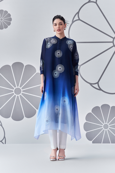 Chrysanthemum Ombre Trapezium Felt Applique Kurta Nachiket Barve Melange Singapore Online Shopping Indian Designer Wear