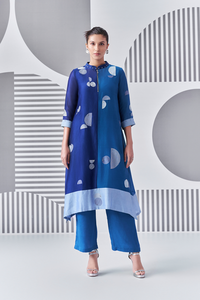 Bauhaus Color Blocked Kurta Blue Nachiket Barve Indian Designer Wear Online Shopping Melange Singapore