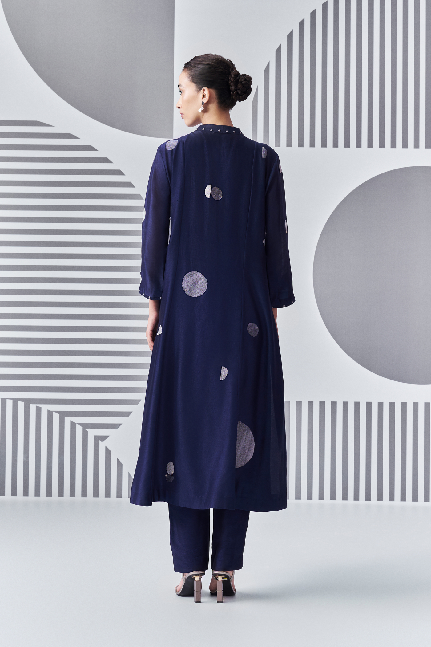 Bauhaus Felt Applique Kalidar Kurta with Bauhaus Color Blocked Dupatta and Pants Blue Indian Designer Wear Online Shopping Melange Singapore