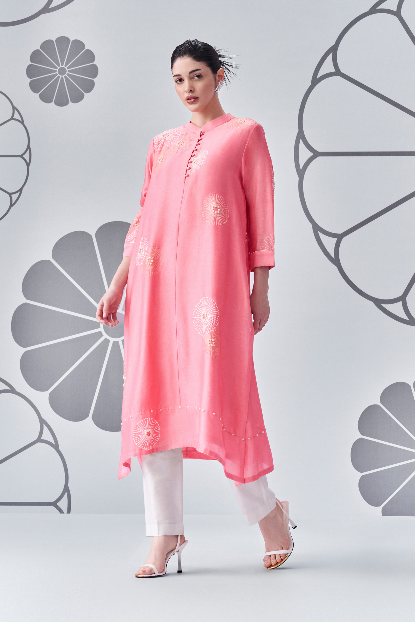 Chrysanthemum Felt Applique Kurta Nachiket Barve Online Shopping Melange Singapore Indian Designer Wear