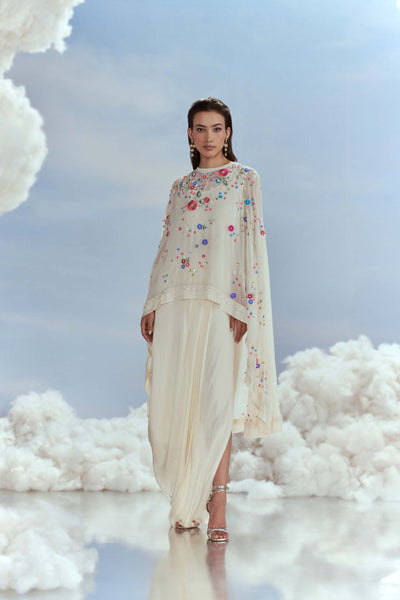 Nachiket Barve Lunar Blossom Cape Set indian designer wear online shopping melange singapore