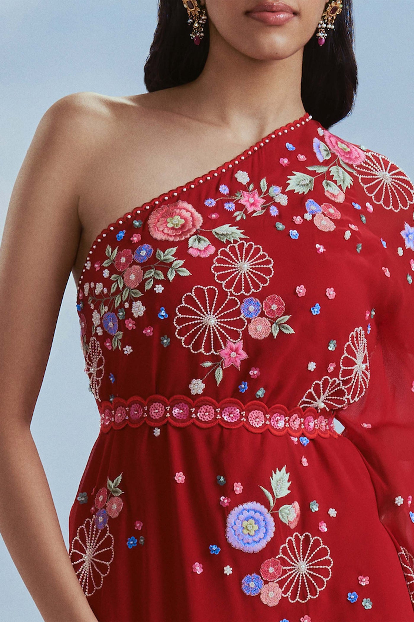 Nachiket Barve Lunar Blossom Toga Red indian designer wear online shopping melange singapore