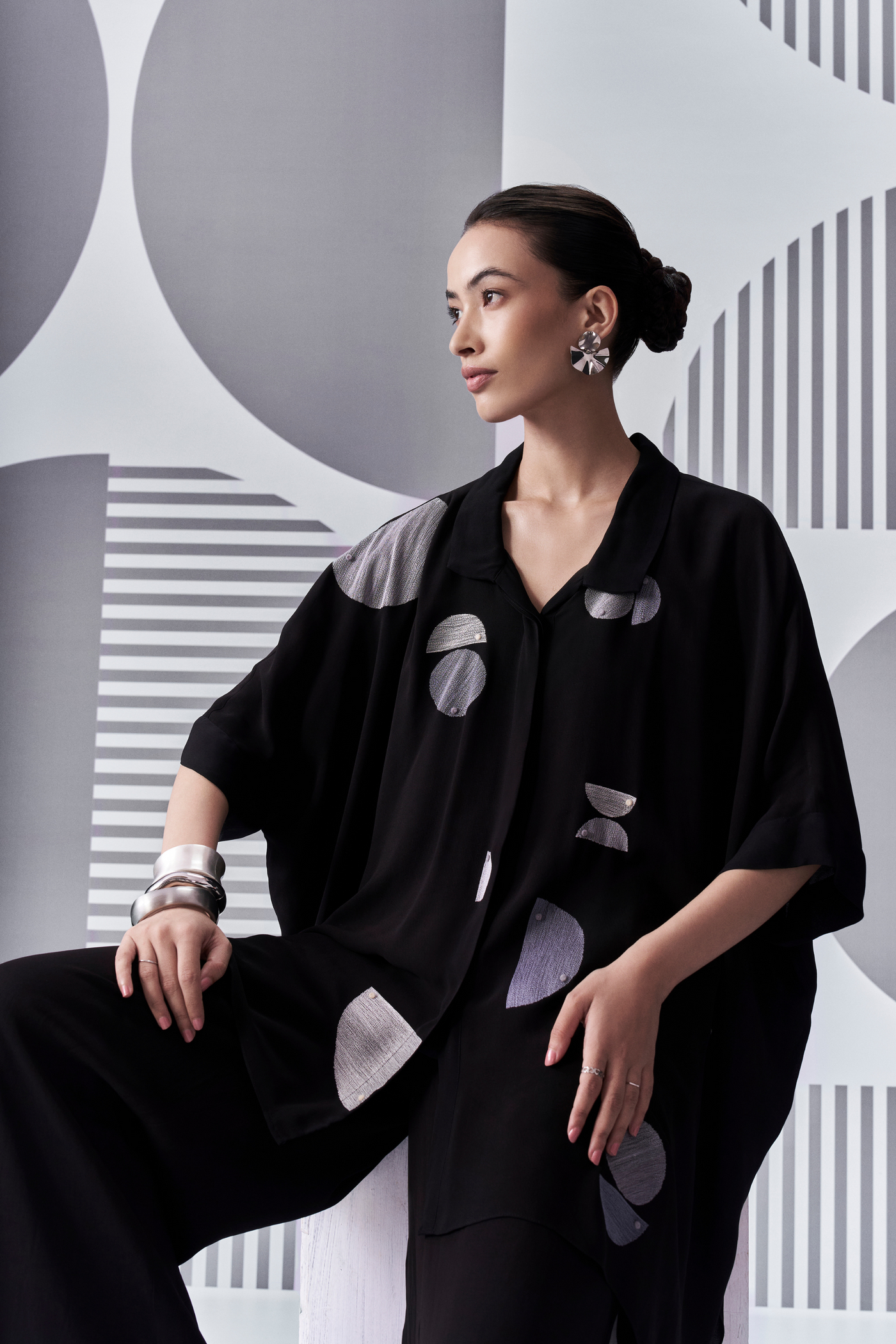 Bauhaus Poncho Shirt Melange Singapore Online Shopping Indian Designer Wear Black White Nachiket Barve