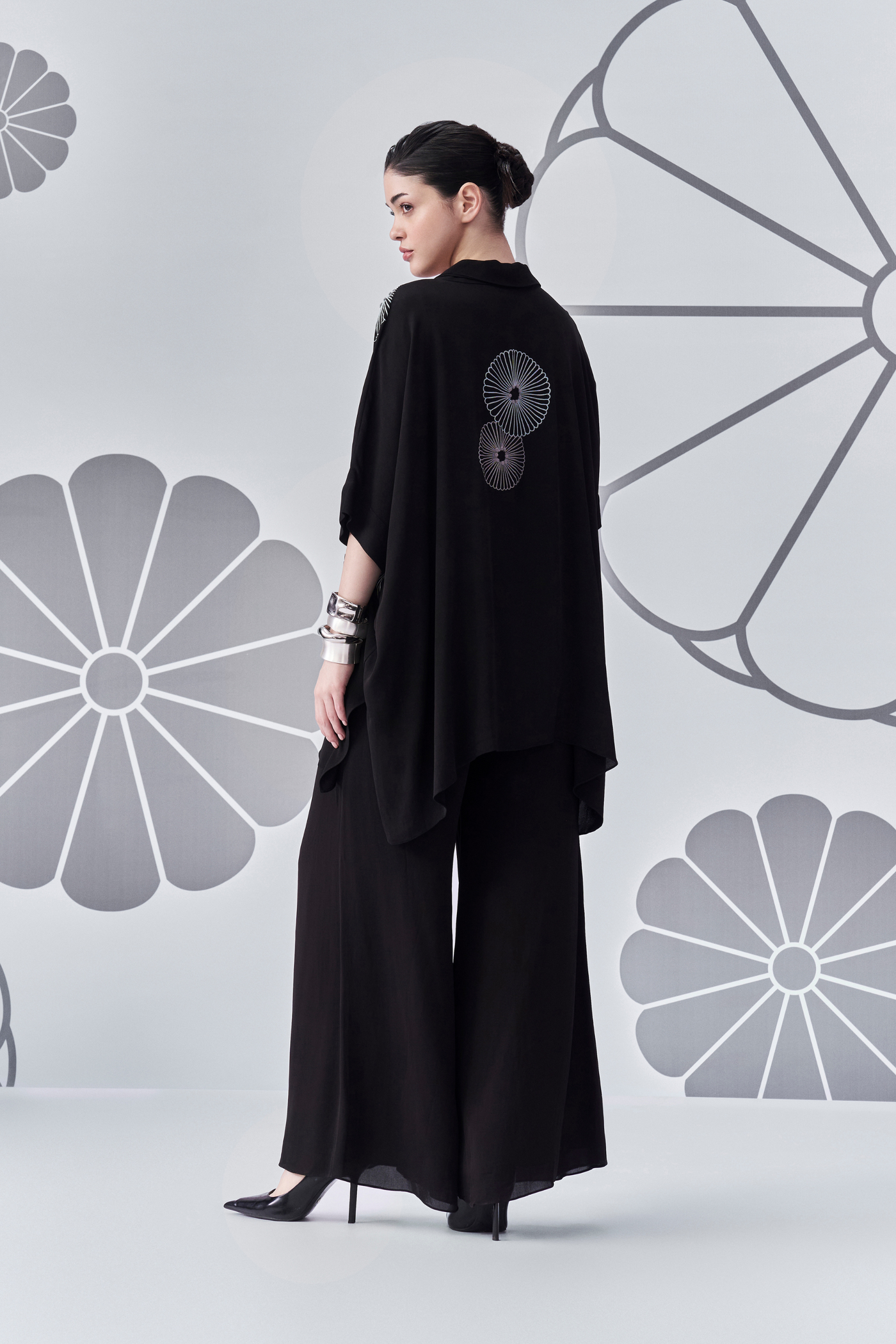 Chrysanthemum Poncho Shirt Melane Singapore Online Shopping Indian Designer Wear Black Nachiket Barve