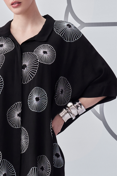 Chrysanthemum Poncho Shirt Melane Singapore Online Shopping Indian Designer Wear Black Nachiket Barve