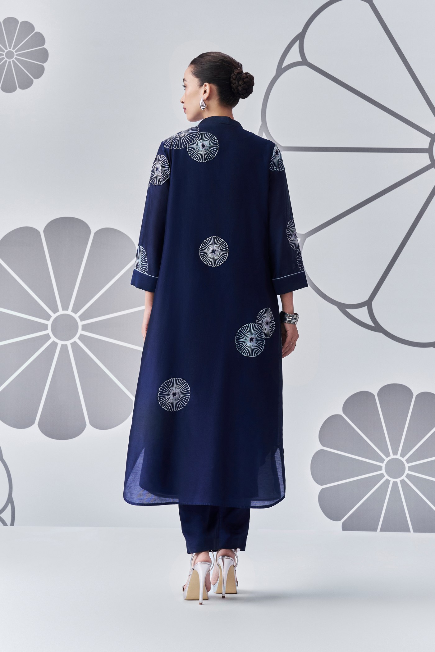 Chrysanthemum Felt Applique U Hem Kurta Nachiket Barve Melange Singapore Online Shopping Indian Designer Wear