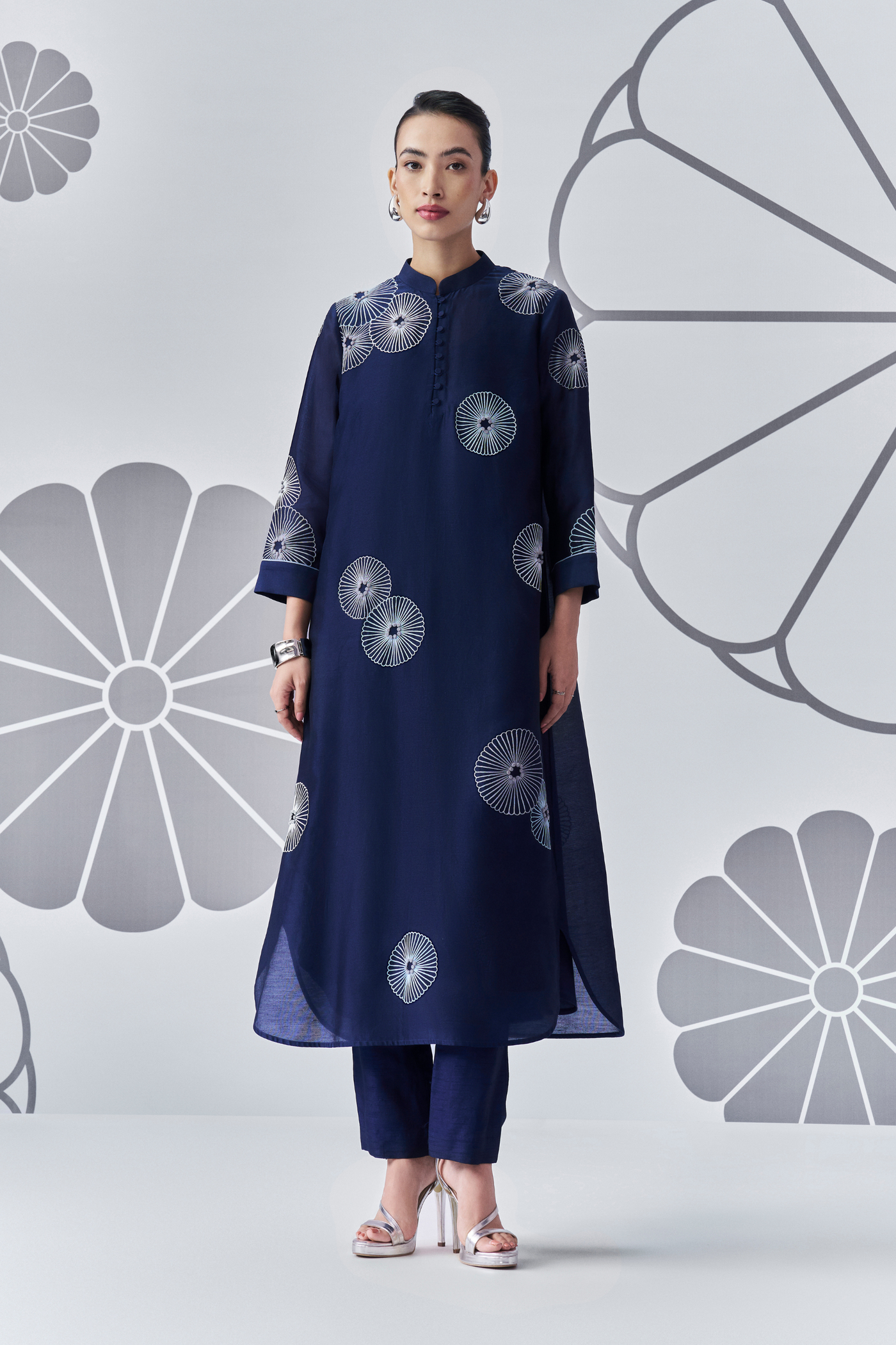 Chrysanthemum Felt Applique U Hem Kurta Nachiket Barve Melange Singapore Online Shopping Indian Designer Wear