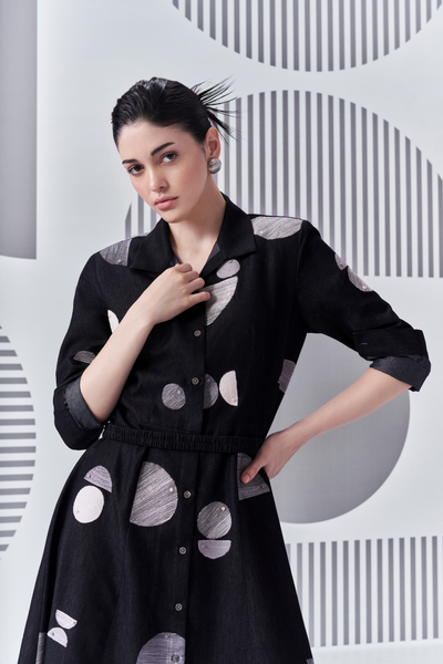 Bauhaus Denim Dress Nachiket Barve Black Melange Singapore Indian Designer Wear Online Shopping