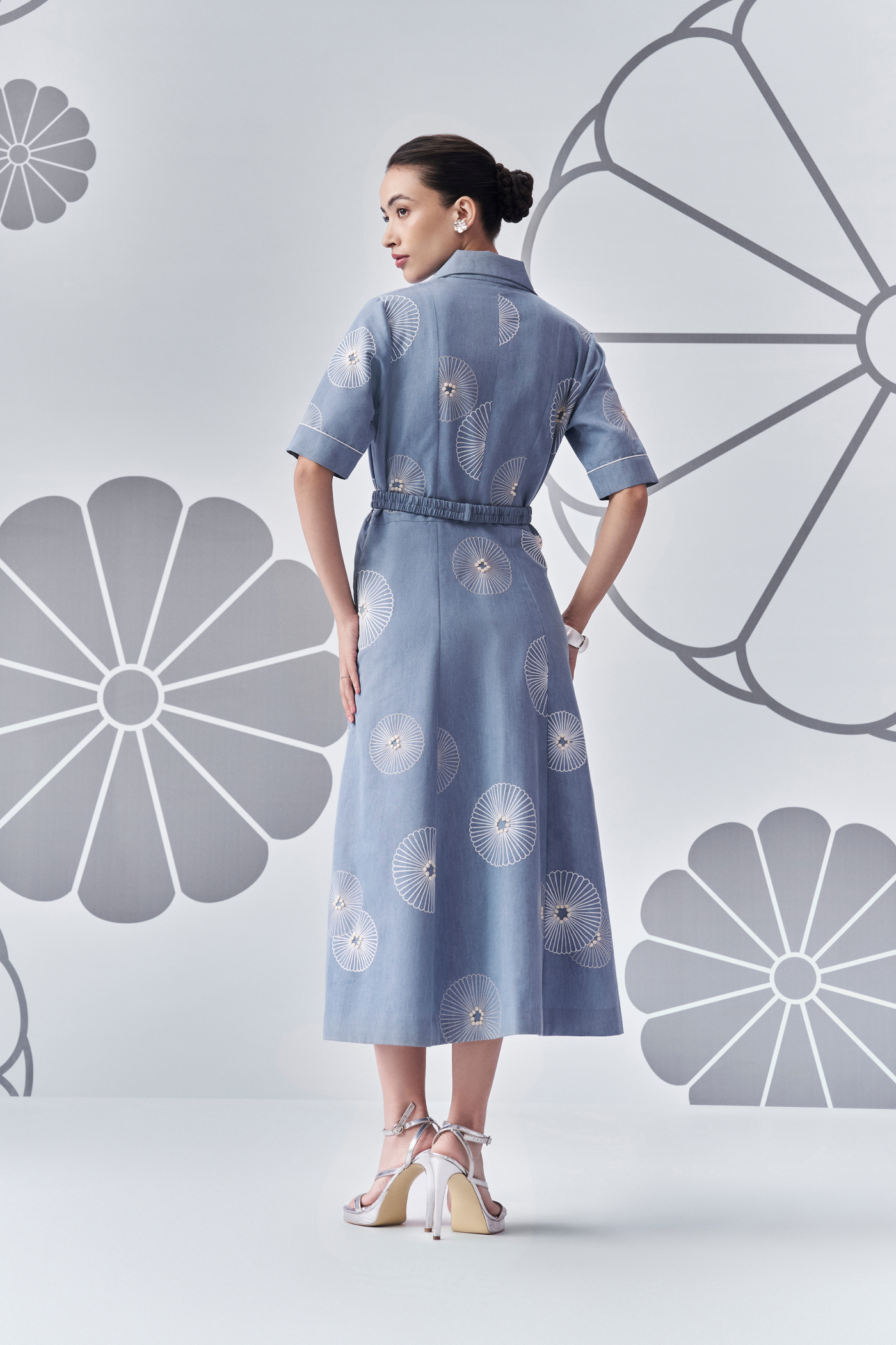 Chrysanthemum Denim Dress Blue Nachiket Barve Melange Singapore Online Shopping Indian Designer Wear