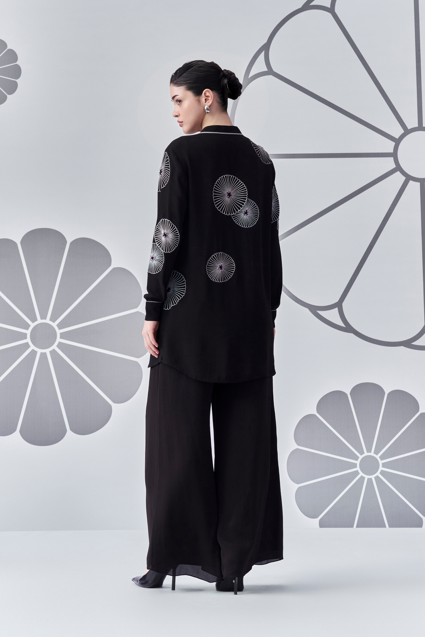 Chrysanthemum Shirt Black Melange Singapore Online Shopping Indian Designer Wear Nachiket Barve