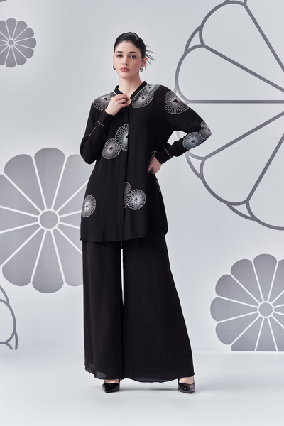 Chrysanthemum Shirt Black Melange Singapore Online Shopping Indian Designer Wear Nachiket Barve