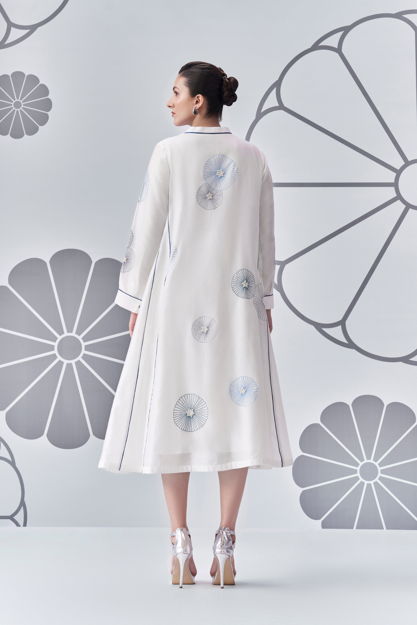 Chrysanthemum Side Paneled Dress Melange Singapore Online Shopping Indian Designer Wear Ivory