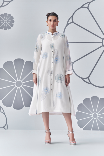 Chrysanthemum Side Paneled Dress Melange Singapore Online Shopping Indian Designer Wear Ivory