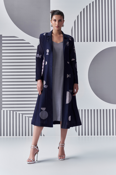 Bauhaus Jacket and Dress Melange Singapore Online Shopping Indian Designer Wear Indigo Grey Nachiket Barve