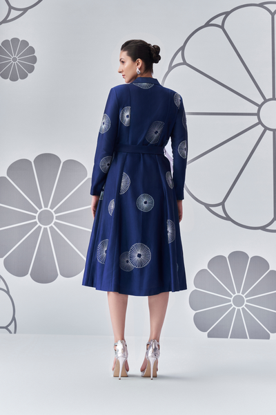 Chrysanthemum Jacket and Dress Grey Blue Nachiket Barve Indian Designer Wear Online Shopping Melange Singapore