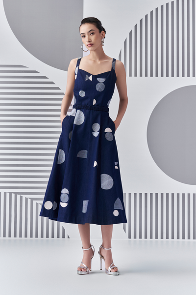 Bauhaus Denim Dress Nachiket Barve Blue Melange Singapore Online Shopping Indian Designer Wear