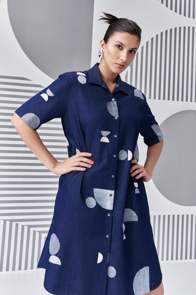 Bauhaus Denim Slouchy Shirt Dress Melange Singapore Online Shopping Indian Designer Wear Denim Blue Nachiket Barve