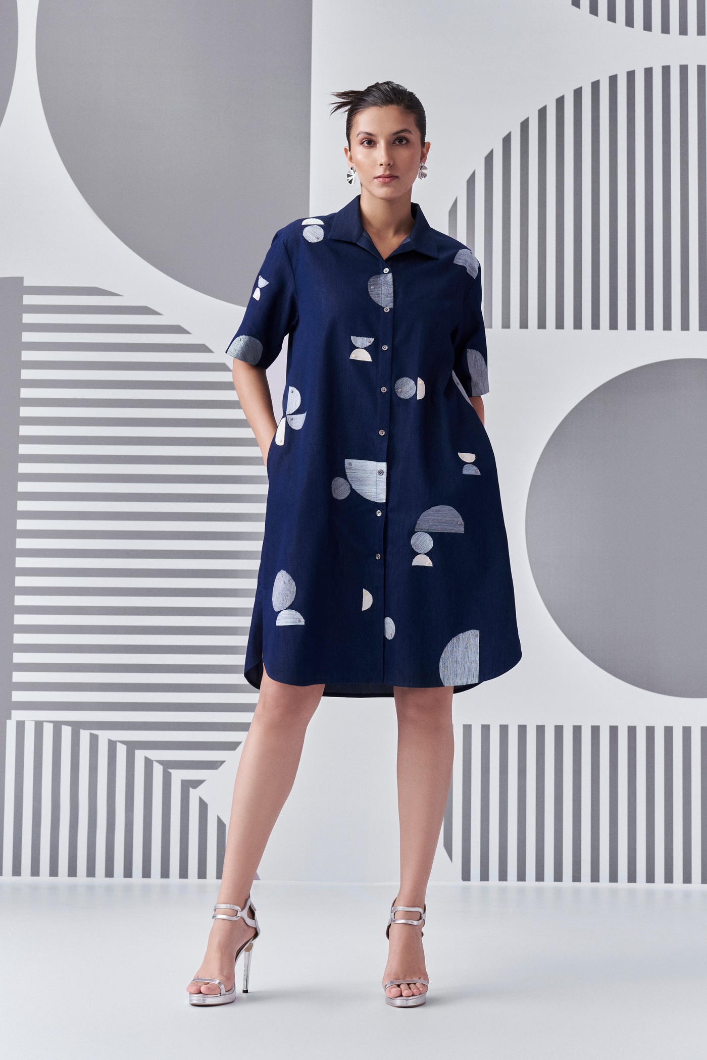 Bauhaus Denim Slouchy Shirt Dress Melange Singapore Online Shopping Indian Designer Wear Denim Blue Nachiket Barve