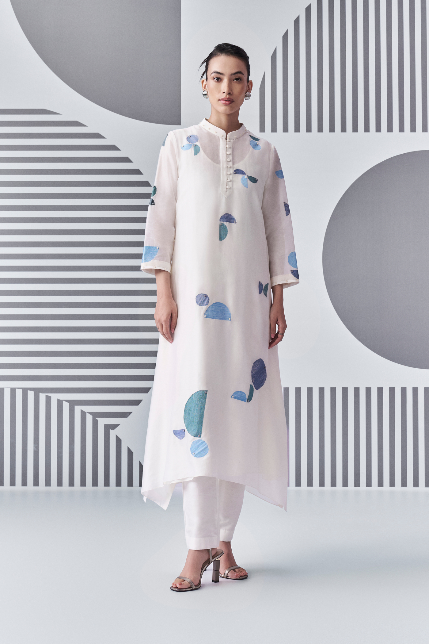 Bauhaus Trapezium Kurta with Pants and Scarf Melange Singapore Online Shopping Nachiket Barve Ivory