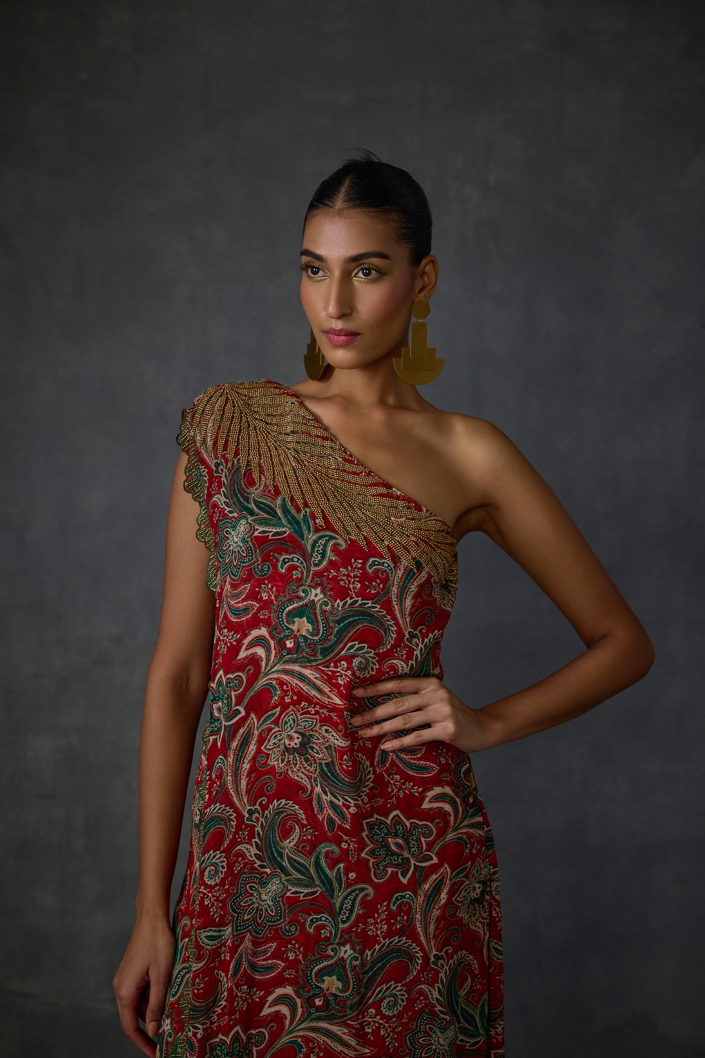 Namrata Joshipura Fern Paisley One Offshoulder Jumpsuit indian designer wear online shopping melange singapore