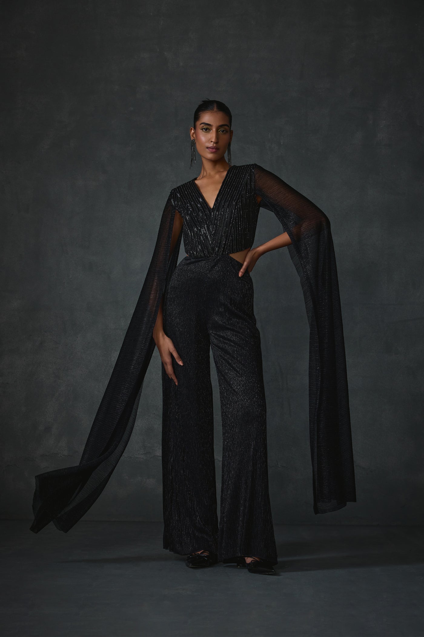 Namrata Joshipura Glissara Cape Sleeves Jumpsuit indian designer wear online shopping melange singapore