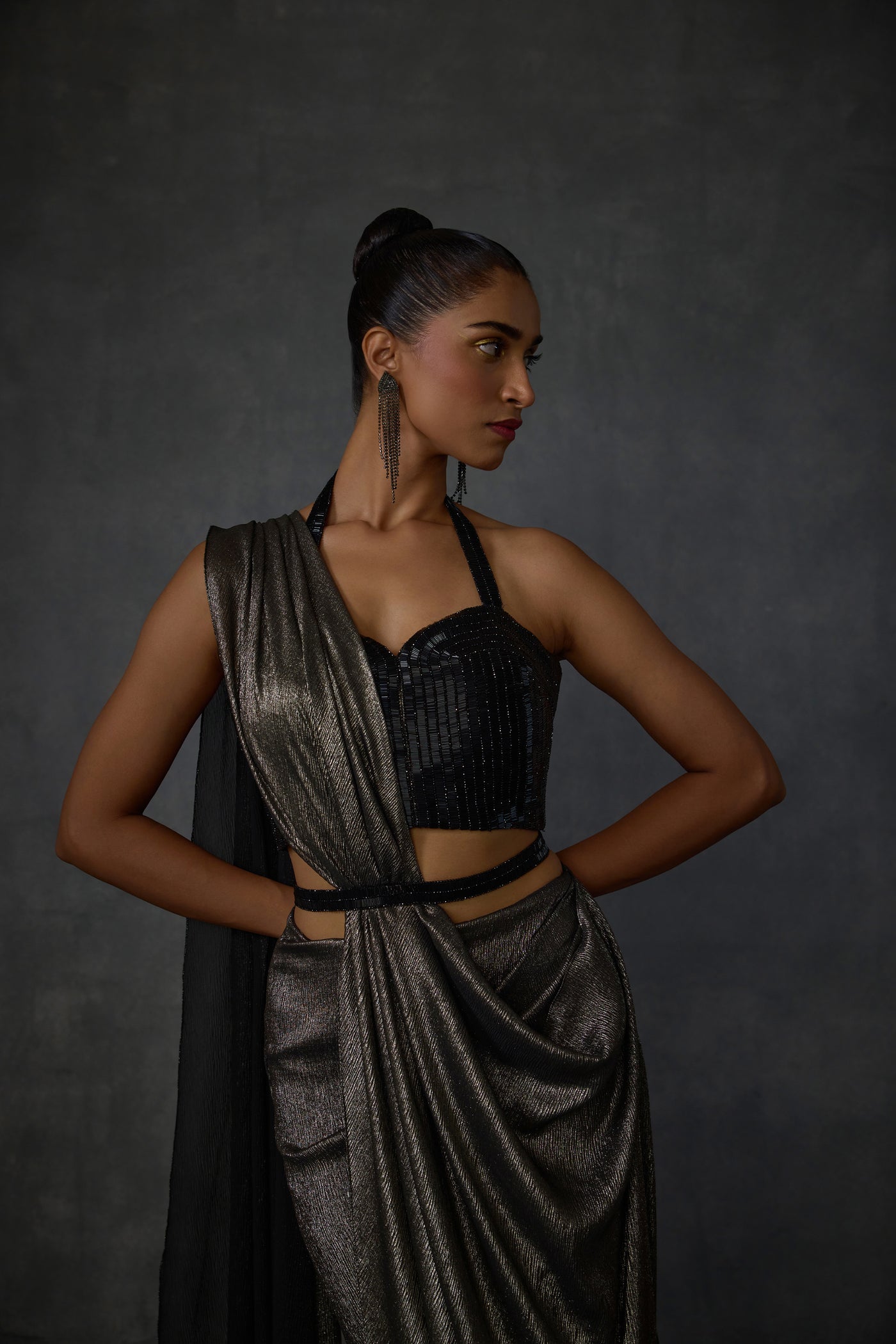 Namrata Joshipura Graysyl Draped Saree indian designer wear online shopping melange singapore