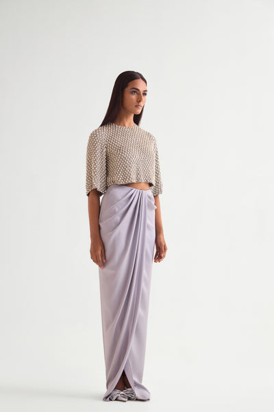 Namrata Joshipura Pearl Drops Crop Top With Draped Skirt indian designer wear online shopping melange singapore