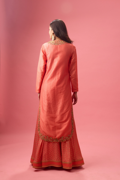 Nikasha Apple Cut Kurta with Double Layer Organza Paired with Dupatta Rose Salmon Womenswear Melange Singapore Online Shopping