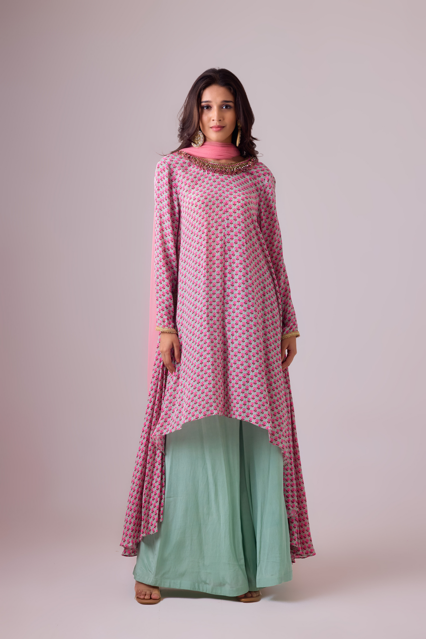 Nikasha Godet Tunic with Neck Detailing with Palazzo Pant Pista Womenswear Online Shopping Melange Singapore